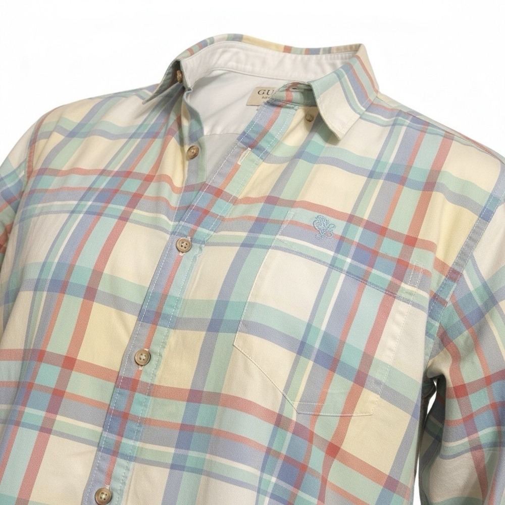 Guess Los Angeles 1981 Men's Button Down Plaid Shirt Easter‎ Slim Fit Size XL